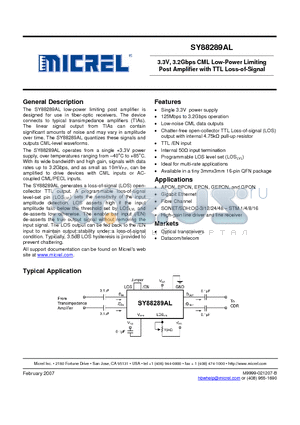 SY88289AL_10 datasheet - 3.3V, 3.2Gbps CML Low-Power Limiting