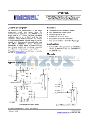 SY88782LMG datasheet - 3.3V, 1.25 Gbps HIgh Current, Low Power Laser Driver for Datacom Telecom Applications