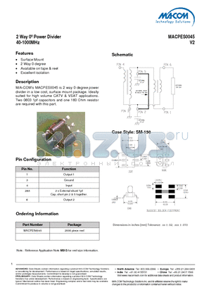 MACPES0045 datasheet - 2 Way 0j Power Divider 40-1000MHz