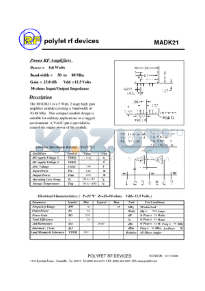 MADK21 datasheet - Power RF Amplifiers