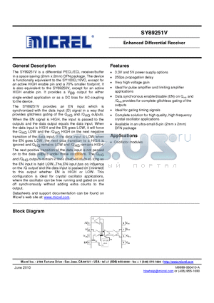 SY89251V datasheet - Enhanced Differential Receiver