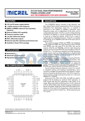 SY89423V datasheet - 5V/3.3V DUAL HIGH-PERFORMANCE