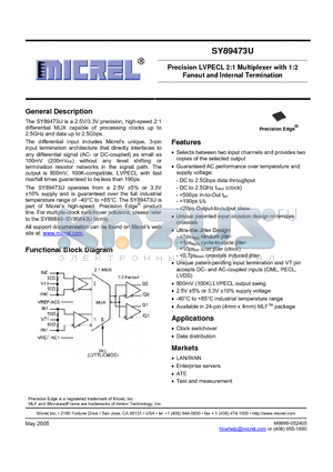 SY89473UMGTR datasheet - Precision LVPECL 2:1 Multiplexer with 1:2 Fanout and Internal Termination