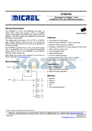 SY89645LK4GTR datasheet - Precision Low Skew, 1-to-4