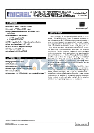 SY89829U datasheet - 2.5V/3.3V HIGH-PERFORMANCE, DUAL 1:10 OR LVPECL CLOCK DRIVER w/ INTERNAL TERMINATION AND REDUNDANT SWITCHOVER