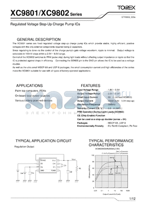 XC9801 datasheet - Regulated Voltage Step-Up Charge Pump ICs