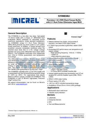 SY89838UMGTR datasheet - Precision 1:8 LVDS Clock Fanout Buffer