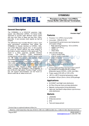 SY89858UMGTR datasheet - Precision Low Power 1:8 LVPECL