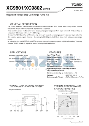 XC9802 datasheet - Regulated Voltage Step-Up Charge Pump ICs