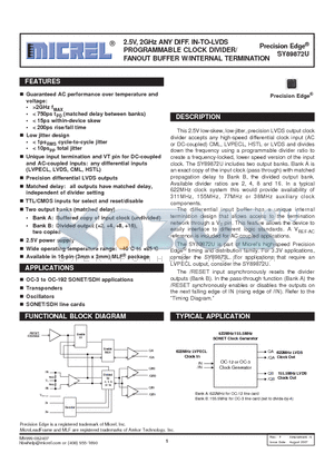 SY89872UMITR datasheet - 2.5V, 2GHz ANY DIFF. IN-TO-LVDS