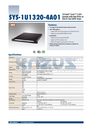 SYS-1U1320-4A01 datasheet - 1U Intel^ Core 2 ATX System with One PCIe x4 Slot & Two SATA Trays