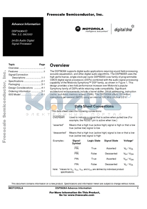 XCB56364PV100 datasheet - 24-Bit Audio Digital Signal Processor