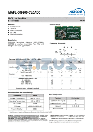 MAFL-009906-CL0AD0 datasheet - MoCA Low Pass Filter