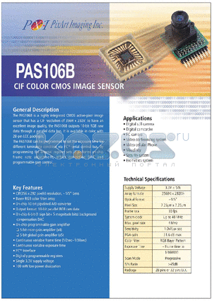 PAS106BCA datasheet - CIF COLOR CMOS IMAGE SENSOR