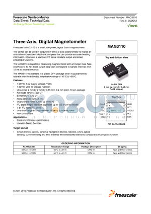 MAG3110_12 datasheet - Three-Axis, Digital Magnetometer