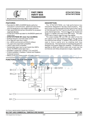 IDT74FCT833BSO datasheet - FAST CMOS PARITY BUS TRANSCEIVER