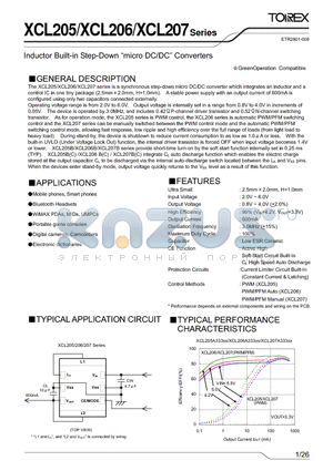 XCL206A103AR-G datasheet - Inductor Built-in Step-Down micro DC/DC Converters