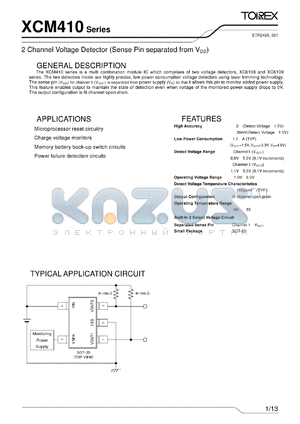 XCM410AA01ML datasheet - 2 Channel Voltage Detector (Sense Pin separated from VDD)