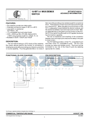 IDT74FST163214PV datasheet - 12-BIT 3:1 MUX/DEMUX SWITCH