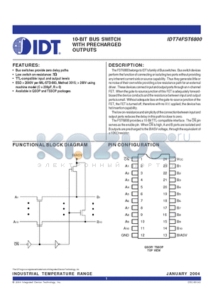 IDT74FST6800Q datasheet - 10-BIT BUS SWITCH WITH PRECHARGED OUTPUTS