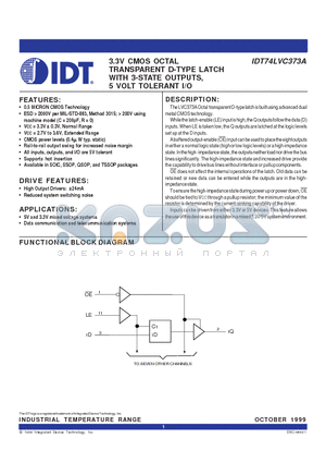 IDT74LVC373APG datasheet - 3.3V CMOS OCTAL TRANSPARENT D-TYPE LATCH WITH 3-STATE OUTPUTS, 5 VOLT TOLERANT I/O