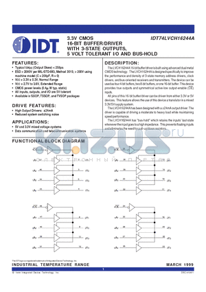 IDT74LVCH16244A datasheet - 3.3V CMOS 16-BIT BUFFER/DRIVER WITH 3-STATE OUTPUTS, 5 VOLT TOLERANT I/O AND BUS-HOLD