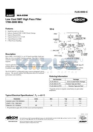 FL05-0002-G-TR datasheet - Low Cost SMT High Pass Filter 1700-3000 MHz