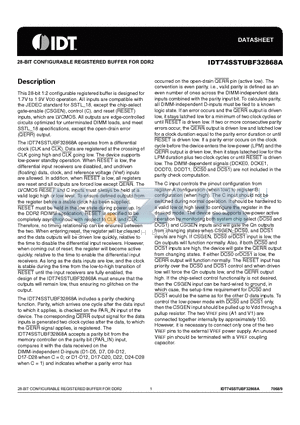 IDT74SSTUBF32868A datasheet - 28-BIT CONFIGURABLE REGISTERED BUFFER FOR DDR2