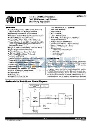 IDT77252L155PGI datasheet - 155 Mbps ATM SAR Controller With ABR Support for PCI-based Networking Applications