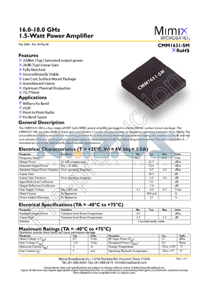 PB-CMM1631-SM-0000 datasheet - 16.0-18.0 GHz 1.5-Watt Power Amplifier