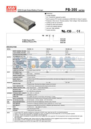 PB-300-12 datasheet - 300W Single Output Battery Charger