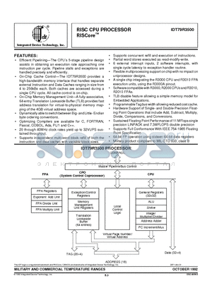 IDT79R3500 datasheet - RISC CPU PROCESSOR RISCore