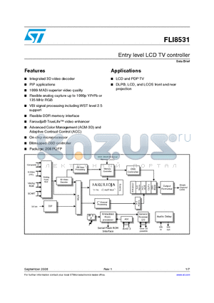 FLI8531-LF-BE datasheet - Entry level LCD TV controller