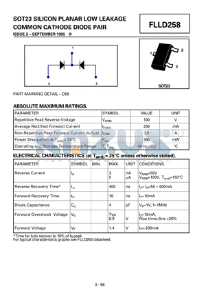 FLLD258 datasheet - SILICON PLANAR LOW LEAKAGE COMMON CATHODE DIODE PAIR