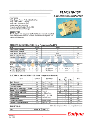 FLM0910-15F datasheet - X-Band Internally Matched FET