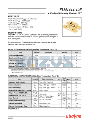 FLM1414-12F datasheet - X, Ku-Band Internally Matched FET