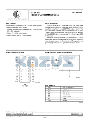 IDT7MB4048S30P datasheet - 512K x 8 CMOS STATIC RAM MODULE