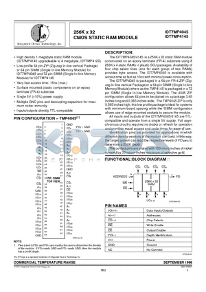 IDT7MP4045 datasheet - 256K x 32 CMOS STATIC RAM MODULE