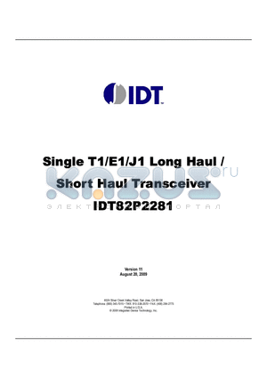 IDT82P2281_09 datasheet - Single T1/E1/J1 Long Haul / Short Haul Transceiver