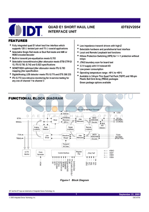 IDT82V2054DA datasheet - QUAD E1 SHORT HAUL LINE INTERFACE UNIT