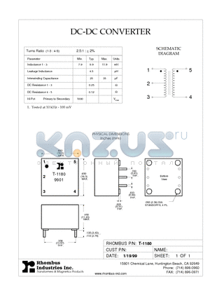 T-1180 datasheet - DC-DC CONVERTER