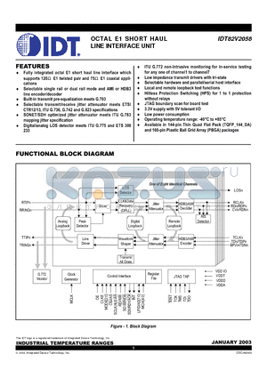 IDT82V2058DA datasheet - OCTAL E1 SHORT HAUL LINE INTERFACE UNIT