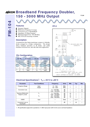 FM-104 datasheet - Broadband Frequency Doubler, 150 - 3000 MHz Output