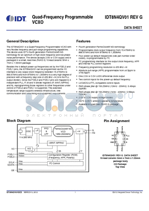 IDT8N4QV01 datasheet - Quad-Frequency Programmable VCXO