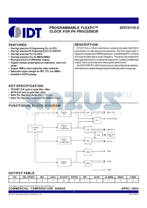 IDTCV115-2 datasheet - PROGRAMMABLE FLEXPC CLOCK FOR P4 PROCESSOR