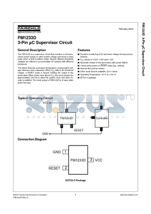 FM1233DES3X datasheet - 3-Pin lC Supervisor Circuit