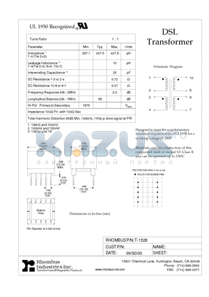 T-1328 datasheet - DSL Transformer