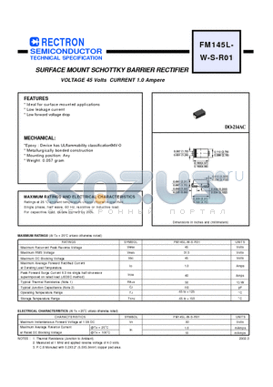FM145L-W-S-R01 datasheet - SURFACE MOUNT SCHOTTKY BARRIER RECTIFIER VOLTAGE 45 Volts CURRENT 1.0 Ampere