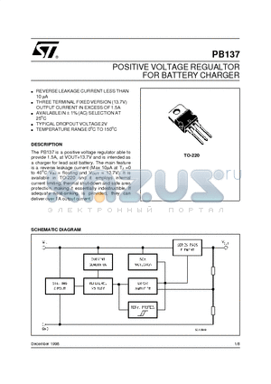 PB137 datasheet - POSITIVE VOLTAGE REGUALTOR FOR BATTERY CHARGER