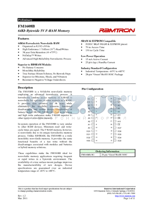 FM1608B datasheet - 64Kb Bytewide 5V F-RAM Memory